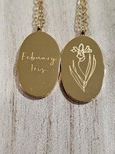 Load image into Gallery viewer, Engraved Birth Month Flower and Name in Gold