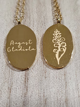 Load image into Gallery viewer, Engraved Birth Month Flower and Name in Gold