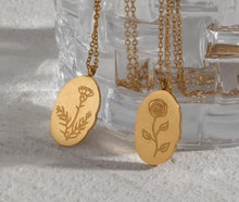 Load image into Gallery viewer, Engraved Birth Month Flower and Name in Gold