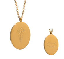 Load image into Gallery viewer, Engraved Birth Month Flower and Name in Gold