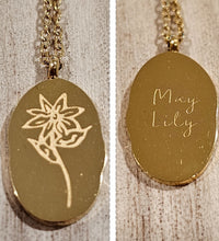 Load image into Gallery viewer, Engraved Birth Month Flower and Name in Gold