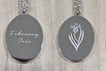 Load image into Gallery viewer, Engraved Birth Month Flower and Name in Silver