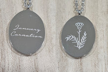 Load image into Gallery viewer, Engraved Birth Month Flower and Name in Silver
