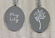Load image into Gallery viewer, Engraved Birth Month Flower and Name in Silver
