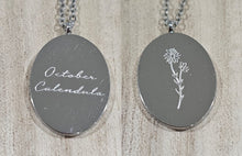 Load image into Gallery viewer, Engraved Birth Month Flower and Name in Silver