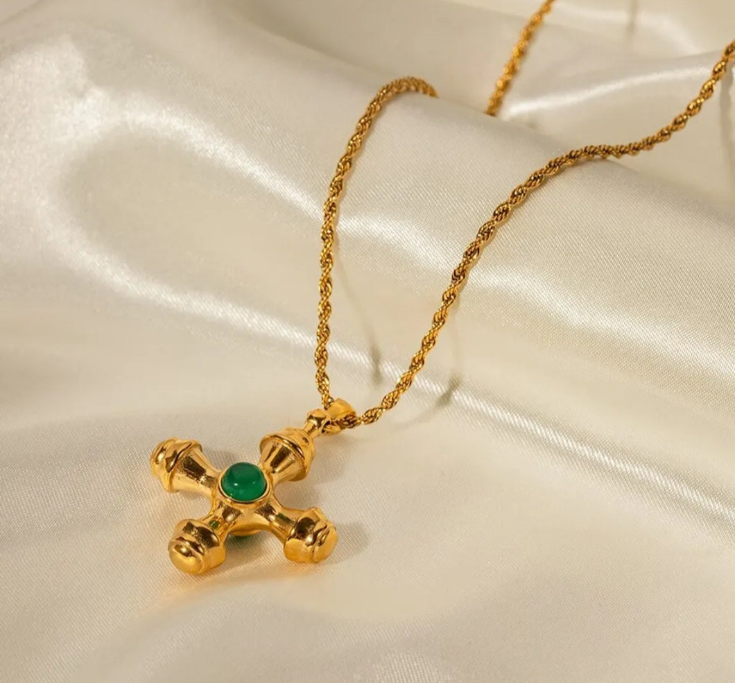 Stone Cross Gold Necklace