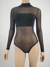 Load image into Gallery viewer, Mock-Neck Long Sleeve Mesh Bodysuit (Black)

