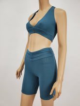 Load image into Gallery viewer, Criss Cross Back Top and Waistband with Shirring Biker Short 2 Pc. Set (Teal)

