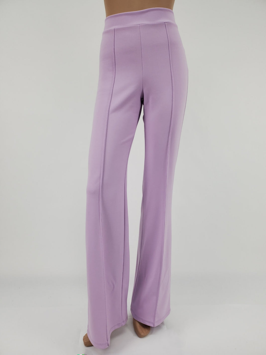 High Waist Front Pintuck Pants with Zipper (Lavender)