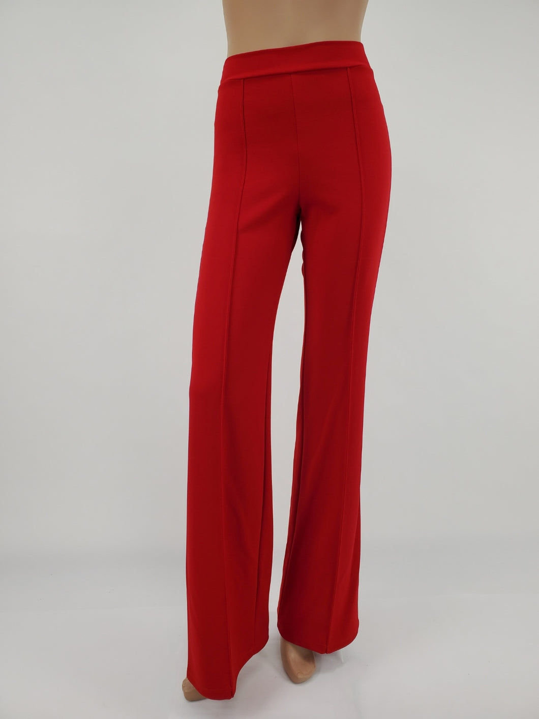 High Waist Front Pintuck Pants with Zipper (Red)