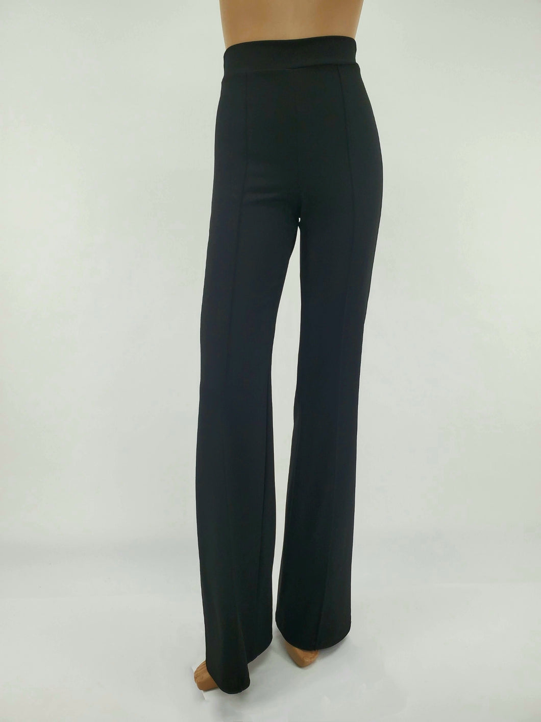 High Waist Front Pintuck Pants with Zipper (Black)