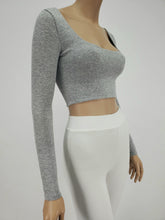 Load image into Gallery viewer, Long Sleeve Square Neck Crop Top (Heather Gray)
