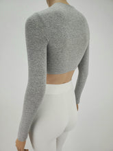 Load image into Gallery viewer, Long Sleeve Mock Neck Crop Top (Heather Gray)
