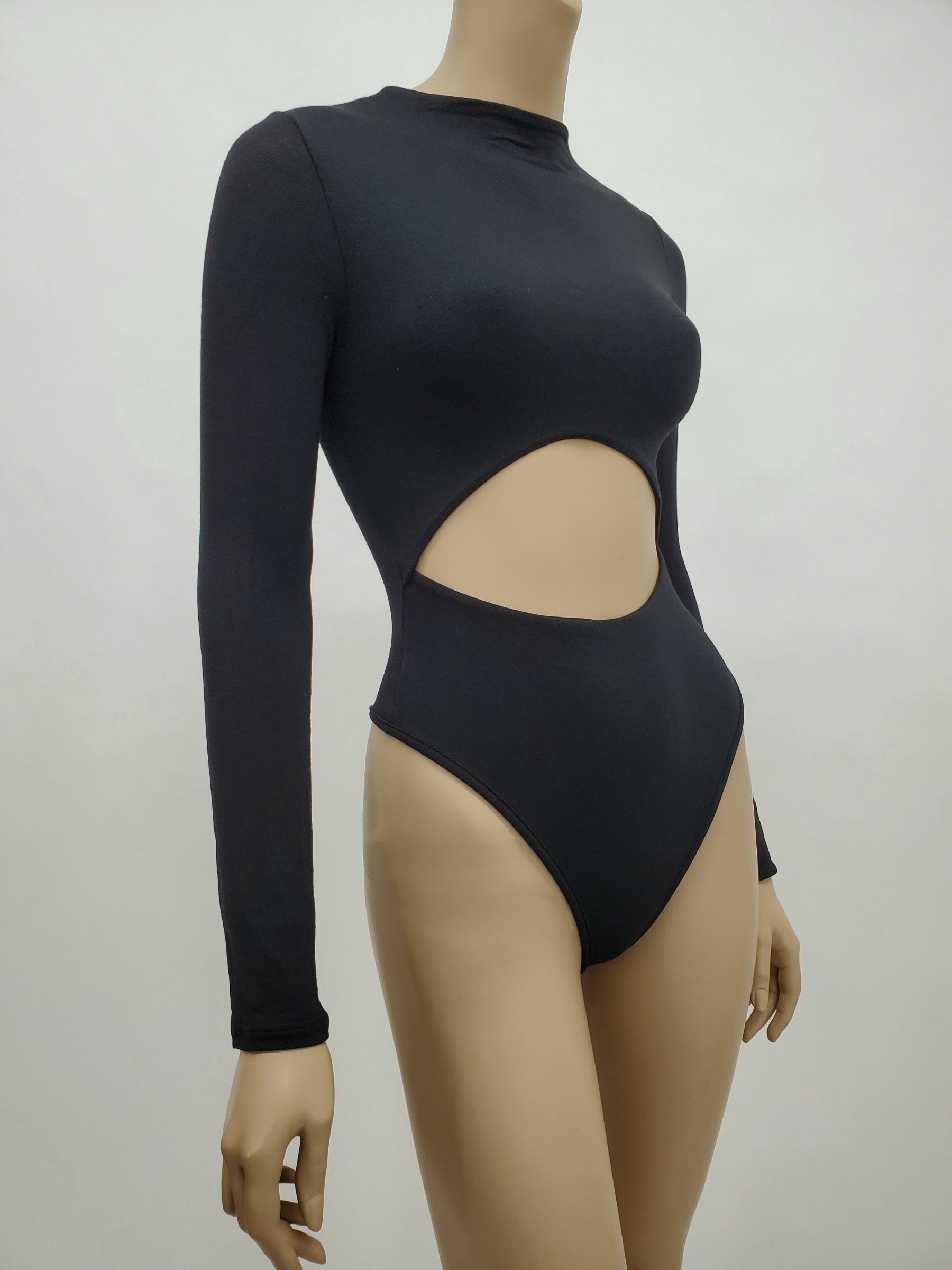 Yimunancy Cut Out Long Sleeve Bodysuit Black Skinny Bodysuit