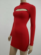 Load image into Gallery viewer, Long Sleeve Mock Neck Front Cut-Out Mini Dress (Red)
