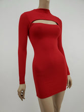 Load image into Gallery viewer, Long Sleeve Mock Neck Front Cut-Out Mini Dress (Red)
