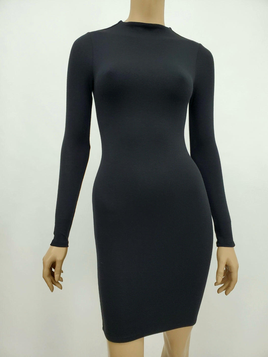 Long Sleeve Mock Neck Mini Dress (Black)