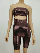 Load image into Gallery viewer, Front Cut Out Tube Romper (Metallic Pink)
