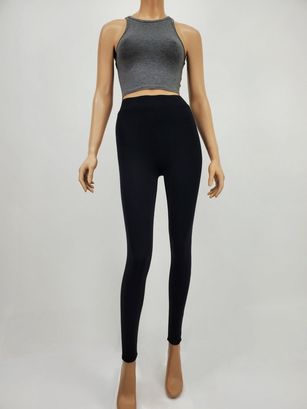 Solid Color High Neck Crop Tank Top (Charcoal)