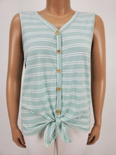 Load image into Gallery viewer, Faux Button Sleeveless Top with Tie Front Plus Size (Sage/White)
