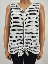 Load image into Gallery viewer, Faux Button Sleeveless Top with Front Tie Plus Size (White/Black)
