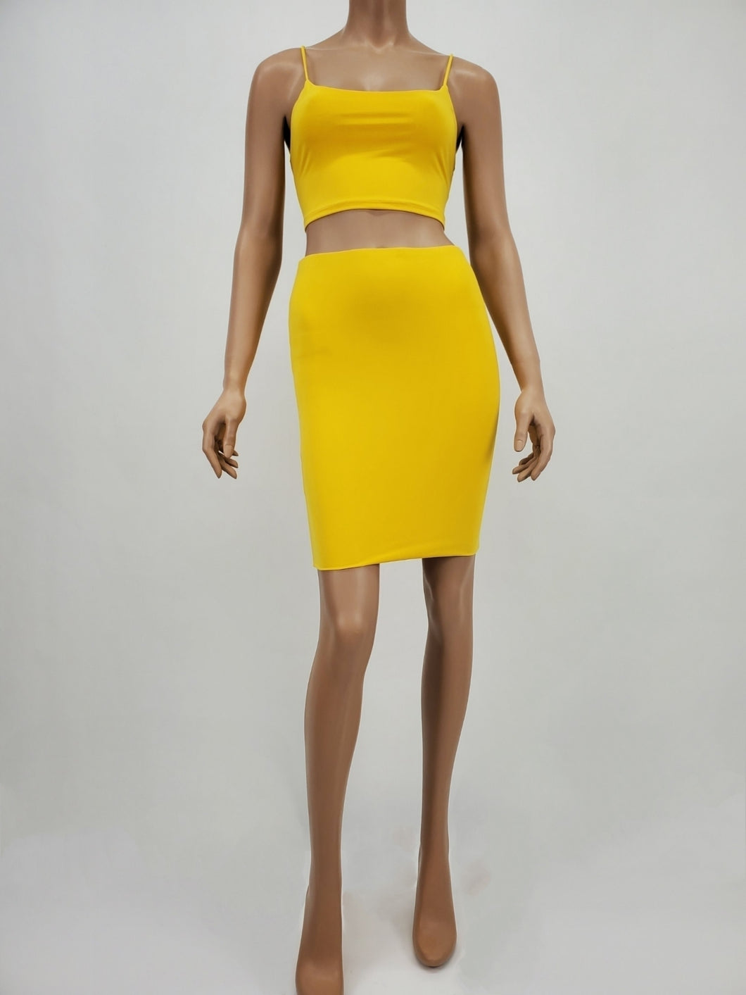 Spaghetti Strap Crop Top and Skirt Set (Yellow)