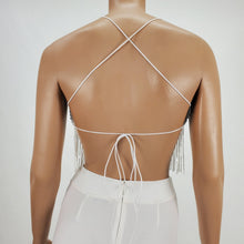 Load image into Gallery viewer, Front Knot Halter Backless Tie Top with Rhinestone Fringe
