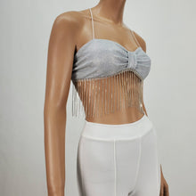 Load image into Gallery viewer, Front Knot Halter Backless Tie Top with Rhinestone Fringe

