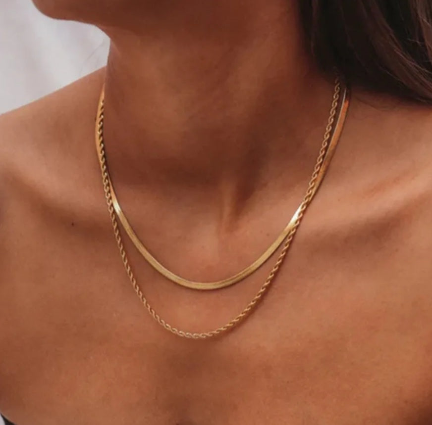 Flat Chain and Rope Chain Layered Necklace
