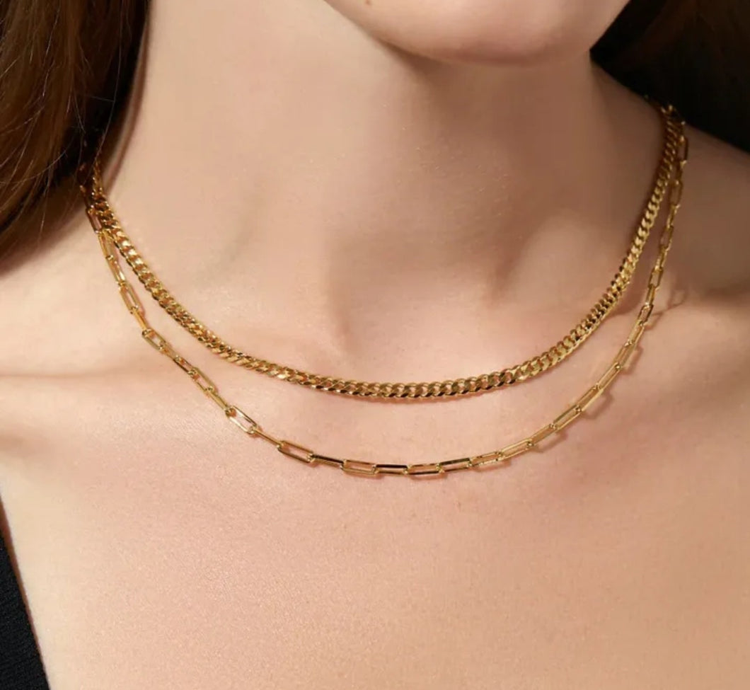 Gold Chain and Paper Clip Layered Necklace