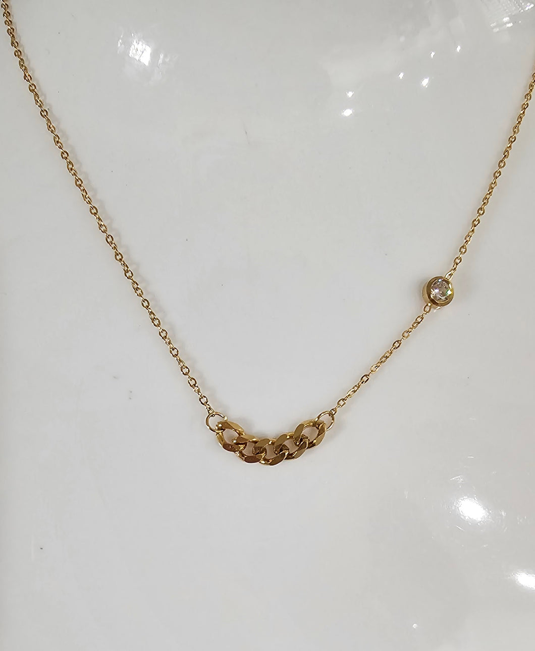 Gold Chain Pendant Cubic Zircon Stud Necklace