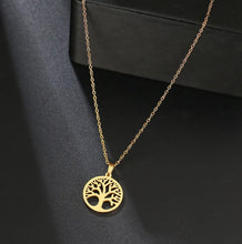 Load image into Gallery viewer, Gold Tree Of Life Round Pendant Necklace
