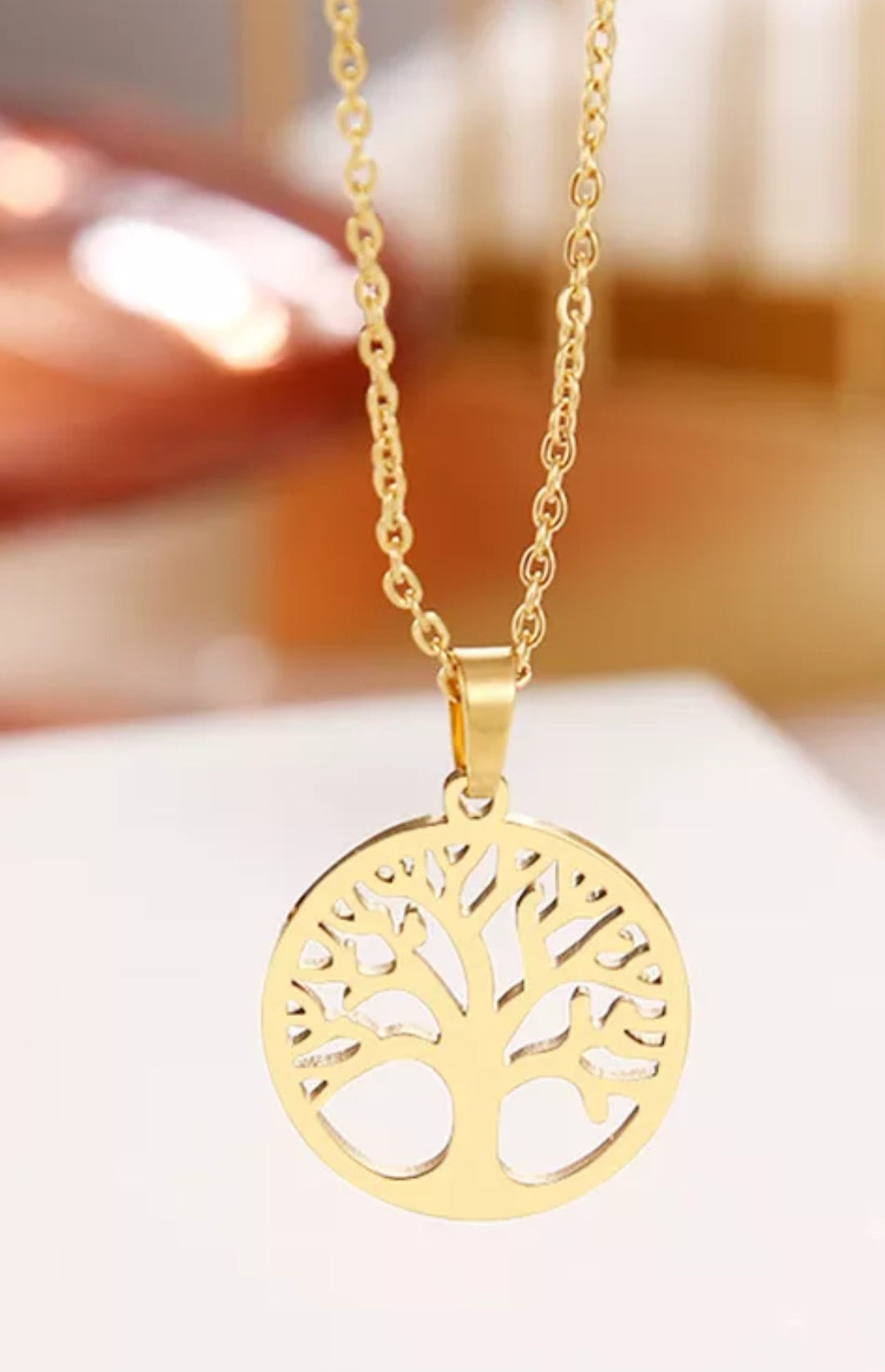 Gold Tree Of Life Round Pendant Necklace