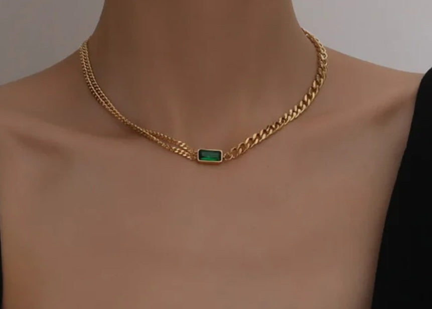 Emerald Pendant Chain Choker Necklace