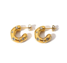 Load image into Gallery viewer, Cubic Zircon Chunky Gold Hoop Earring
