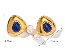 Load image into Gallery viewer, Natural Stone Lapis Earrings  Gold/ Silver

