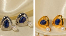 Load image into Gallery viewer, Natural Stone Lapis Earrings  Gold/ Silver
