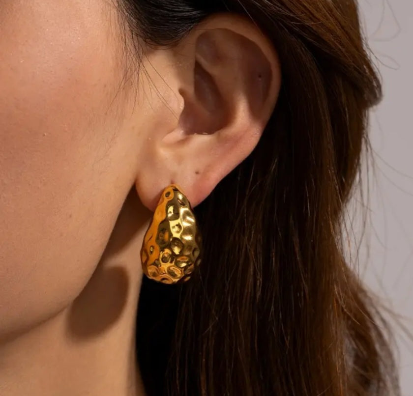 Chunky Hammered Waterdrop Earrings  (Gold/Silver)