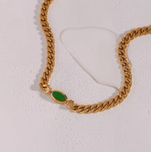 Load image into Gallery viewer, Oval Natural Green Stone Pendant Gold Choker/Necklace
