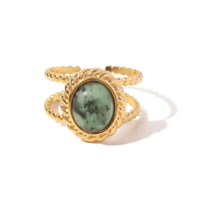 Natural Stone African Turquoise Gold Ring