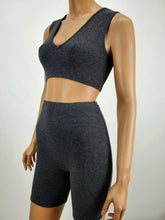 Load image into Gallery viewer, Vee Neck Crop Tank and Biker Shorts Two Piece Set (Charcoal)
