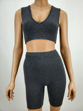 Load image into Gallery viewer, Vee Neck Crop Tank and Biker Shorts Two Piece Set (Black)
