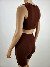 Load image into Gallery viewer, Vee Neck Crop Tank and Biker Short Two Piece Set (Chocolate)
