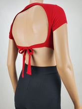 Load image into Gallery viewer, Backless Tie Back Short Sleeve Crop Top Red
