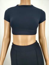Load image into Gallery viewer, Backless Tie Back Short Sleeve Crop Top Black
