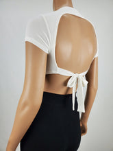Load image into Gallery viewer, Backless Tie Back Short Sleeve Crop Top White
