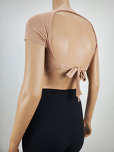 Load image into Gallery viewer, Backless Tie Back Short Sleeve Crop Top Nude
