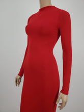 Load image into Gallery viewer, Long Sleeve Mock Neck Fitted Midi Dress (Red)
