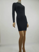 Load image into Gallery viewer, Long Sleeve Dress with Pearl Neckline (Black)
