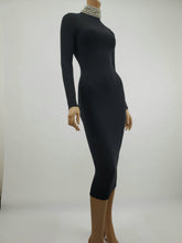 Load image into Gallery viewer, Long Sleeve Midi Dress with Pearl Neckline (Black)
